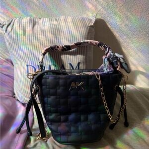 Anne Klein black weave bucket purse